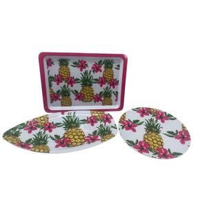 Pineapple ‘hello summer’ Serving Trays Platters Plate bbq picnic set of 3